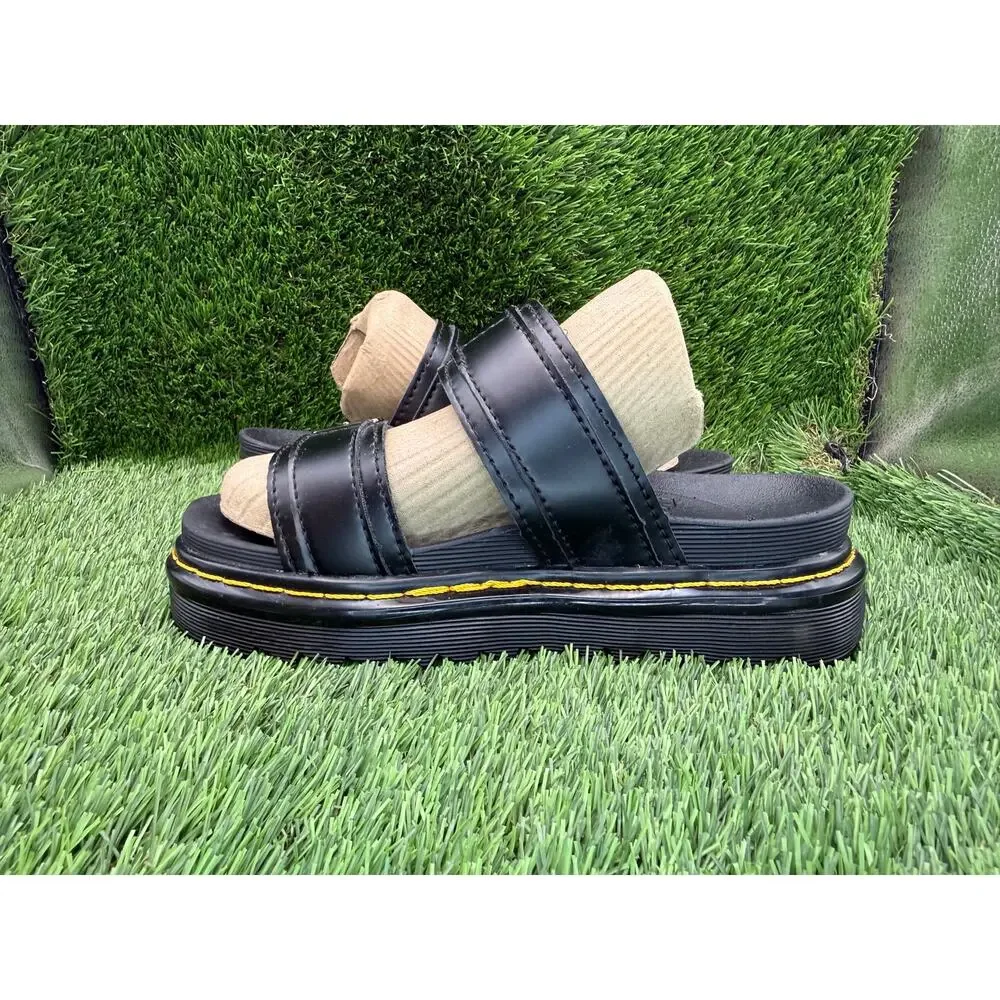 Dr. Martens Myles 11822002 Slide Sandal Women 7 Black Leather Platform DualStrap